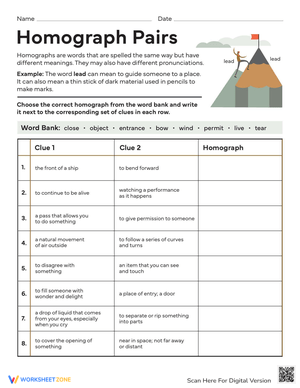 Homograph Pairs: Fun Word Activity