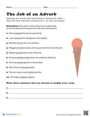The Job of an Adverb Worksheet