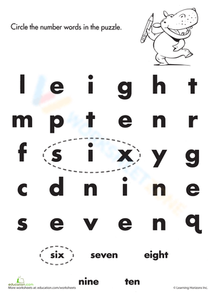 Hippo Circle Number Words: Counting Fun