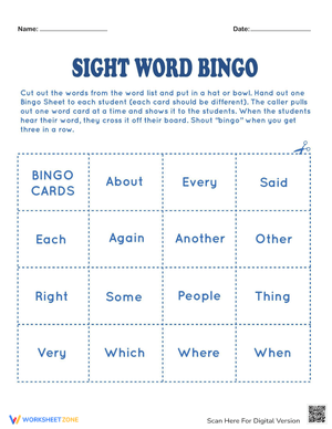 Sight Word Bingo: Reading Practice