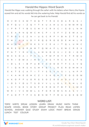 Harold the Hippos Word Search 