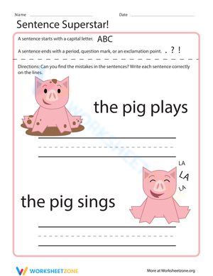 Superstar Sentence Starters Worksheet