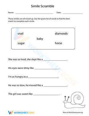 Unscramble Similes Worksheet