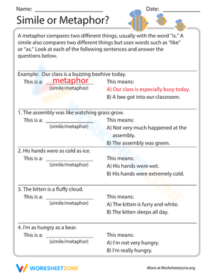 Simile vs. Metaphor Worksheet