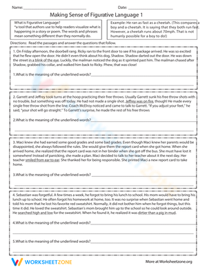 Making Sense of Figurative Language Worksheet