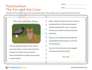 The Fox and the Crow Fable Worksheet