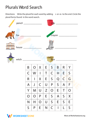 Plural Nouns Word Search Worksheet