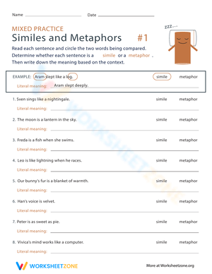 Mixed Similes and Metaphors Practice Worksheet