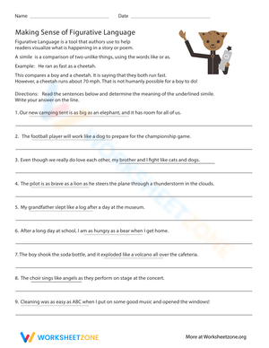 Figurative Language Comprehension Worksheet