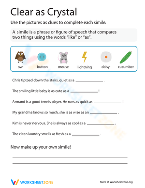 Complete the Similes Worksheet – Clear as Crystal