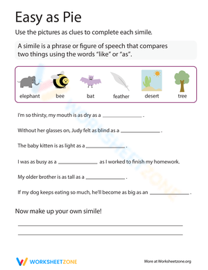 Simile Worksheet: Easy as Pie!