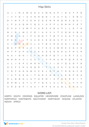Map Skills Word Search Puzzle