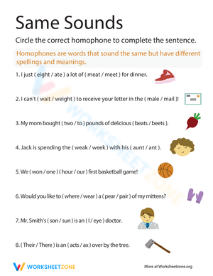 Homophones: Same Sounds Worksheet
