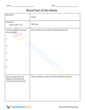 Word Part of the Week Worksheet