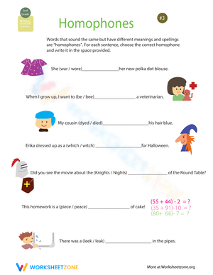Grip Grammar: Homophones Worksheet