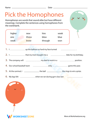 Grip Grammar: More Homophones Worksheet