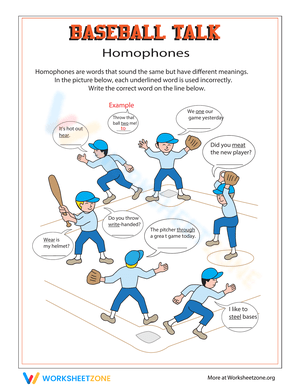 Baseball Homophones Worksheet
