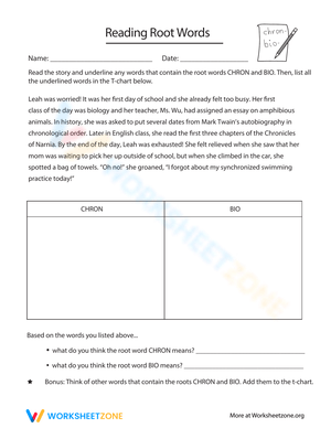 Reading Root Words Worksheet