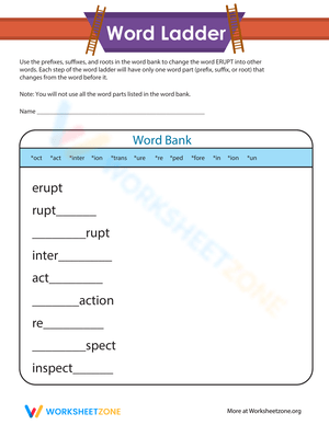 Prefixes, Suffixes, Roots Word Ladder Worksheet