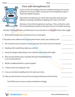 Puns with Homophones Worksheet