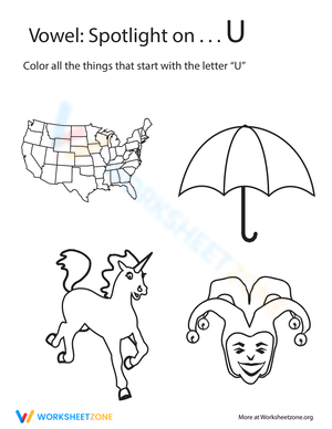 Vowel Spotlight 'U' Worksheet