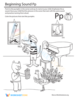 Beginning Sounds Coloring: Pig Worksheet