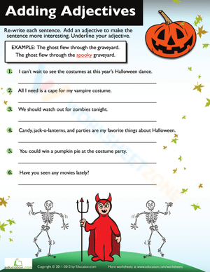 Halloween Adjectives 7 Worksheet