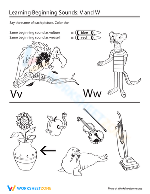 Beginning Sounds V and W Worksheet