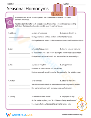 Seasonal Homonyms Worksheet