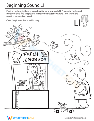 Lion Beginning Sounds Coloring Page