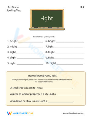 3rd Grade Spelling: 'ight' Word Family