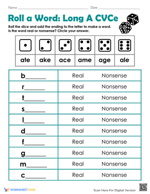 Roll a Word: Long A CVCe