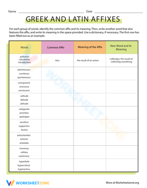 Greek and Latin Affixes Practice