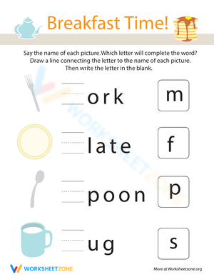 Fill the Blanks: Breakfast for Kindergarten