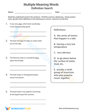 Multiple Meaning Words: Definition Search