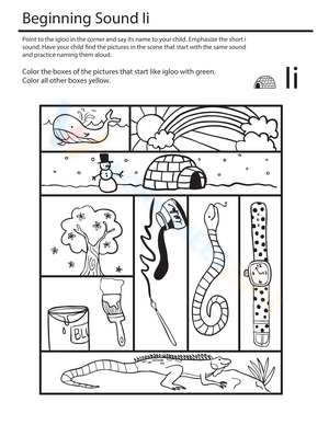 Preschool Short I Beginning Sounds — Printable Worksheet