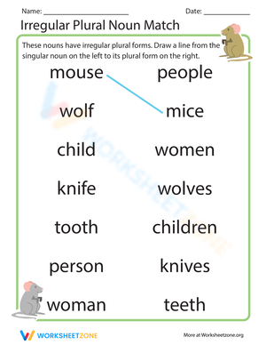 Matching Irregular Plural Nouns Worksheet