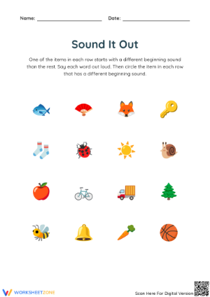 Grade K Beginning Sounds — Printable No-Prep Worksheet