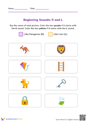 Beginning Sounds K and L Worksheet | Essential Phonics