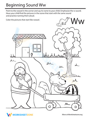 Beginning Sounds Coloring: Sounds Like Weasel