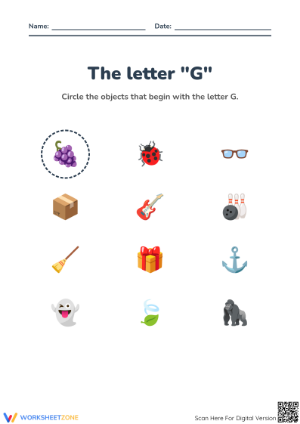 Printable Letter G Beginning Sounds Worksheet | Pre-K