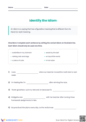 Identify the Idiom Worksheet | Grade 4 Essential