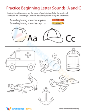 Practice Beginning Letter Sounds: A and C