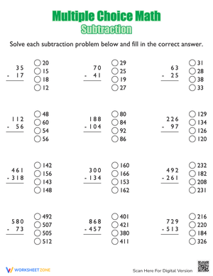 Practice Multiple Choice Subtraction