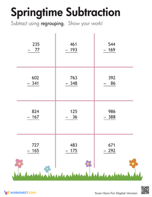 Spring Subtraction with Regrouping