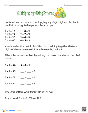Multiply by 9 Using Patterns