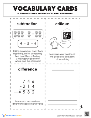 Vocabulary Cards: Think About What Went Wrong