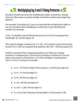 Multiply by 2 and 5 Using Patterns