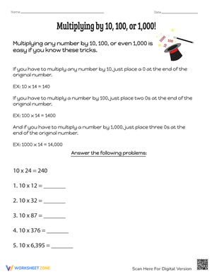 Multiply by 10, 100, or 1000