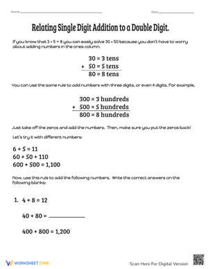 Relate Single to Double Digit Addition